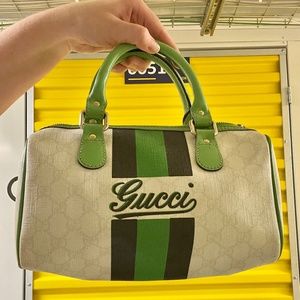 Gucci Leather Monogram Green & White Joy Top Handle Handbag - Good Condition
